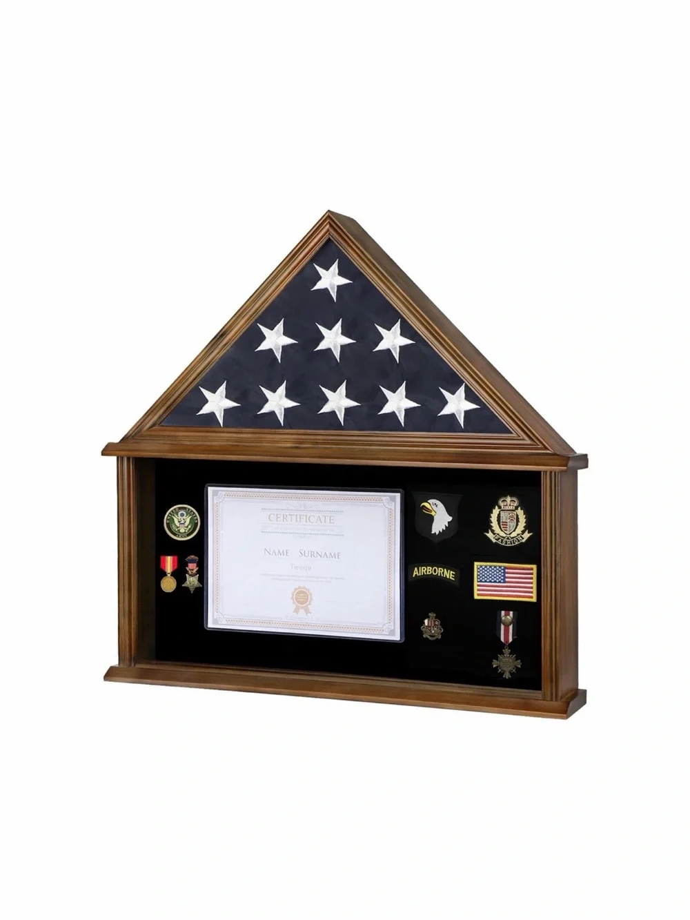 WalnutFinishBurialAmerican🇺🇸Flag 5'x9.5'Veteran w/Certificate📃Holder DisplayCase